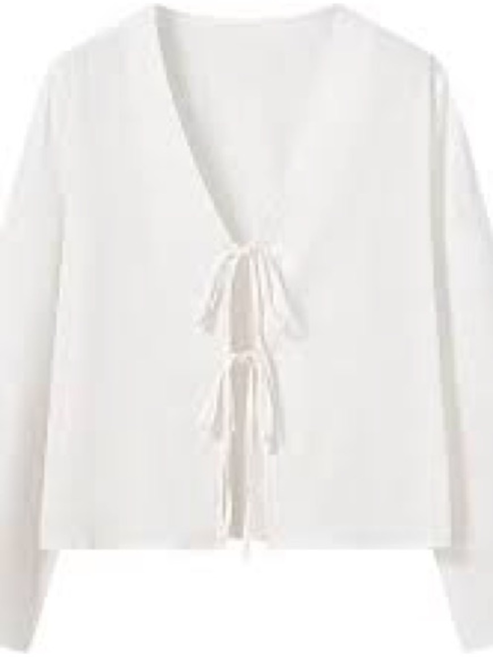 Amazon White Tie-Front Long Sleeve Blouse
